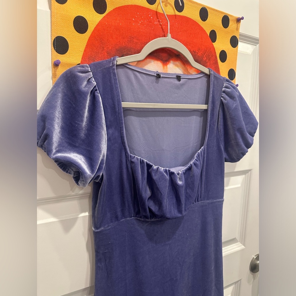 Vintage forever 21 stretchy lavender bodycon babydoll velvet dress. - Picture 11 of 14